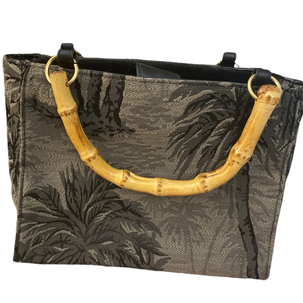 VINTAGE Sunny Hawaii Palm Tree Bag with Bamboo Handles